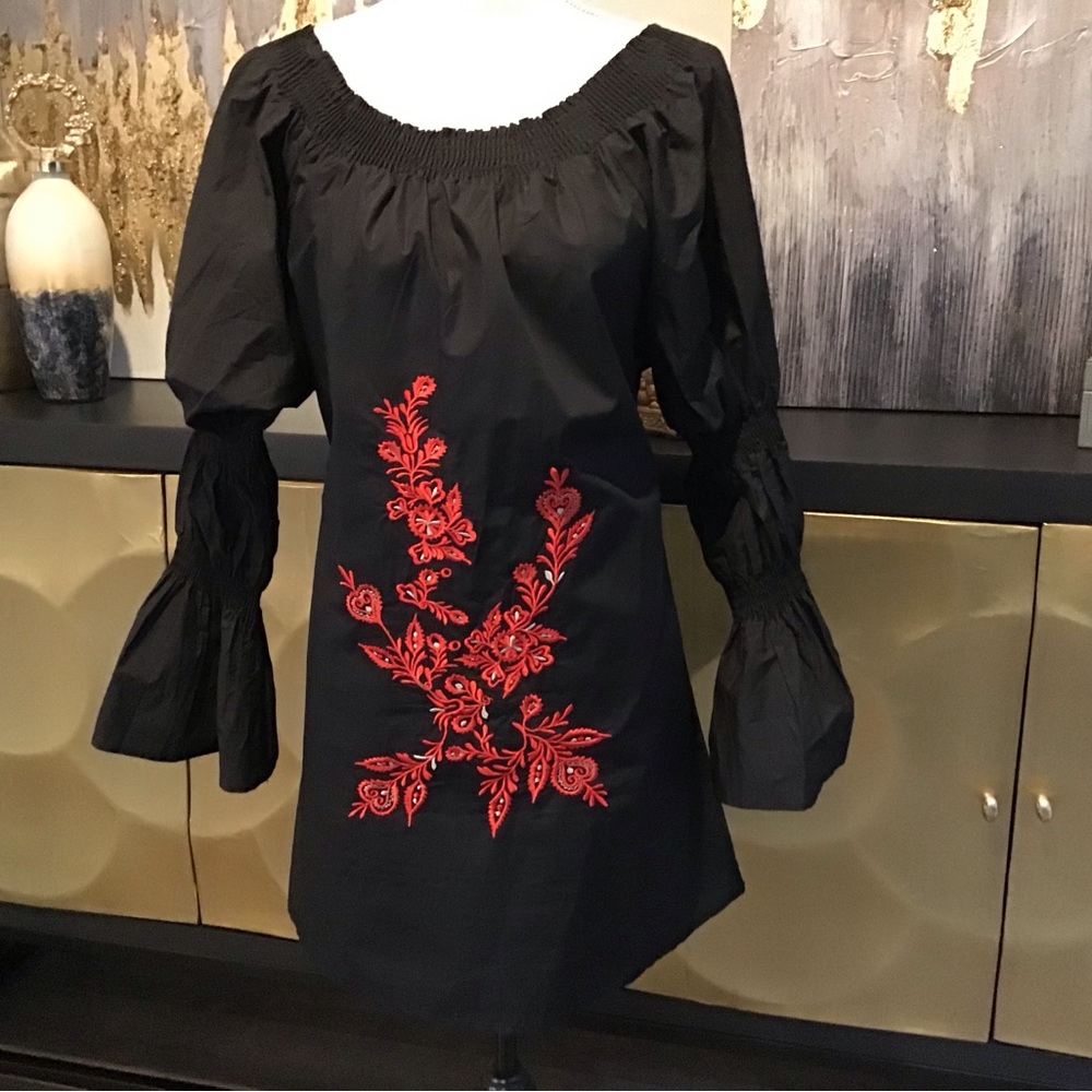 Black Embroidered Tunic Dress - Picture 3 of 10